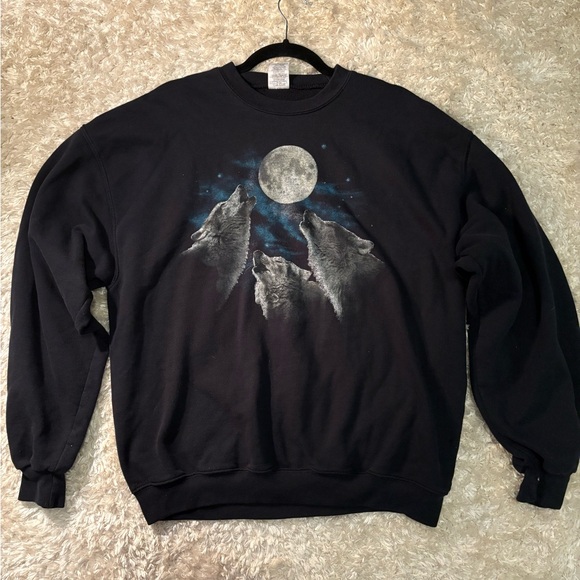Vintage 90’s Jerzees Wolf And Moon Graphic Pullover Crew Neck Sweatshirt Size L - Picture 1 of 11